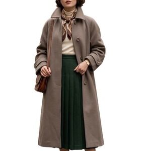 Larry Levine Petites Wool Blend Long Coat Taupe Brown Vintage Style Size 10P